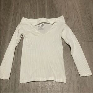 Free People Off-Shoulder Ribbed White Blouse